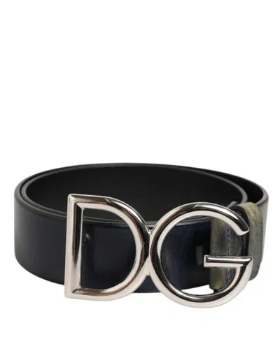 Pre-owned Dolce & Gabbana Black Classic Silver Metal Dg Logo Buckle Men's Belt ()