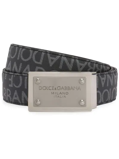 Dolce & Gabbana Black Coated Jacquard Belt In Red