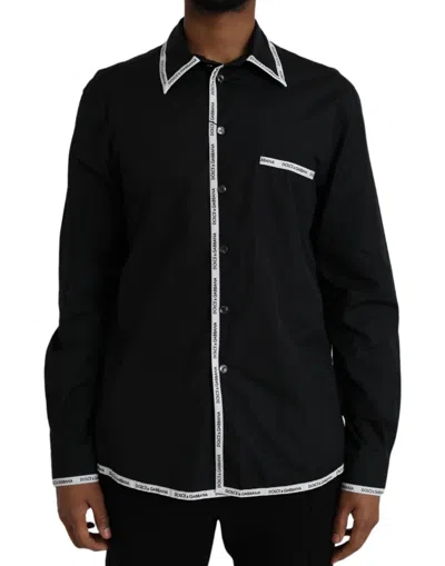 Dolce & Gabbana Black Collared Long Sleeve Cotton Casual Men's Shirt