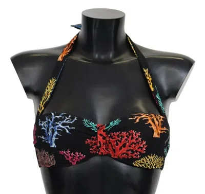 DOLCE & GABBANA DOLCE & GABBANA BLACK CORALS PRINT SWIMSUIT BEACHWEAR BIKINI WOMEN'S TOP