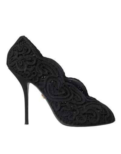 Pre-owned Dolce & Gabbana Black Cordonetto Ricamo Pump Open Toe Women's Shoes ()