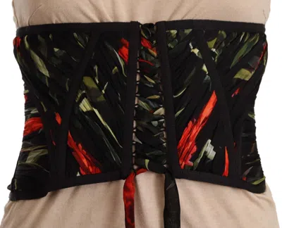 Dolce & Gabbana Black Corset Belt Stretch Waist Strap Silk Women's Top In Red