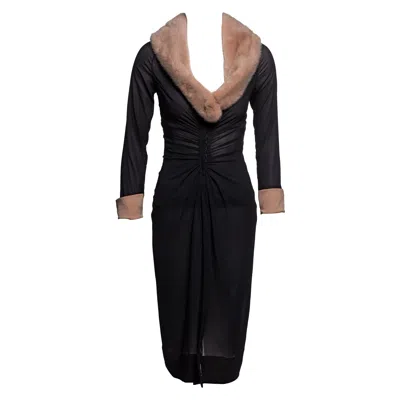 Pre-owned Dolce & Gabbana Black Corset Silk Dress Coat With Blush Mink Collar, Ss 1998