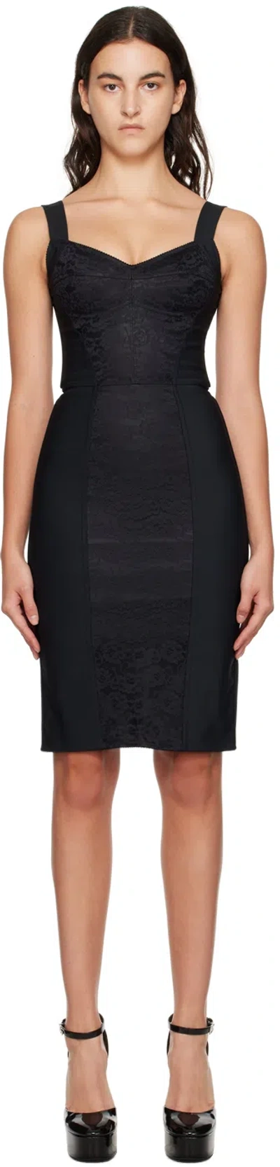 Dolce & Gabbana Black Corset-style Midi Dress In Nero