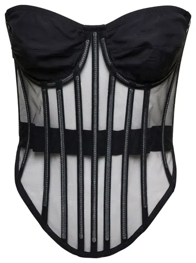 Dolce & Gabbana Black Corset Top With Boning And Sweetheart Neckline In Polyamide Woman