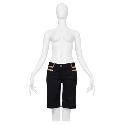 Pre-owned Dolce & Gabbana Black Cotton Bermuda Shorts With Python-effect Leather Trim