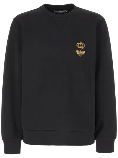 Dolce & Gabbana Black Cotton Blend Bee Detail Sweater