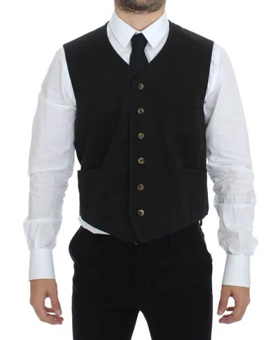 Dolce & Gabbana Button-up V-neck Waistcoat In Black