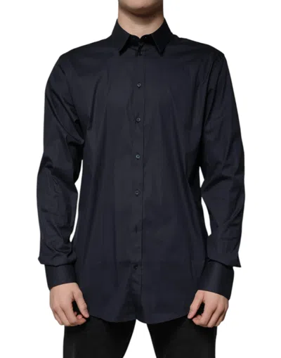 Dolce & Gabbana Black Cotton Blend Formal Gold Dress Men's Shirt