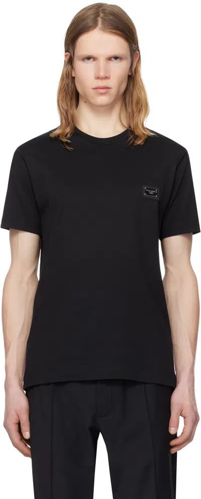 DOLCE & GABBANA BLACK COTTON BRANDED TAG T-SHIRT