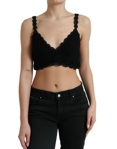 Dolce & Gabbana Lace-trimmed Crochet Bustier Tank Top In Black