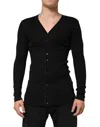 Dolce & Gabbana Black Cotton Button Up Men Cardigan Sweater In Black