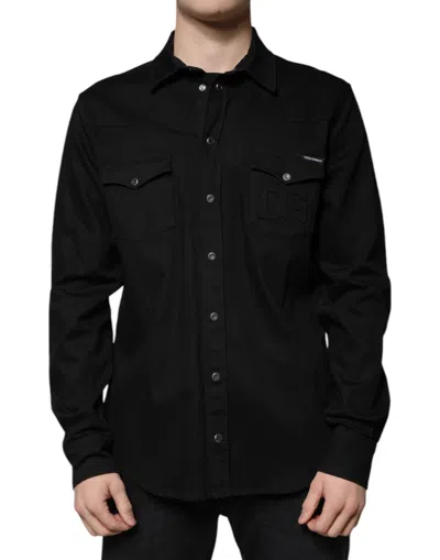 DOLCE & GABBANA DOLCE & GABBANA BLACK COTTON COLLARED BUTTON DOWN MEN'S SHIRT