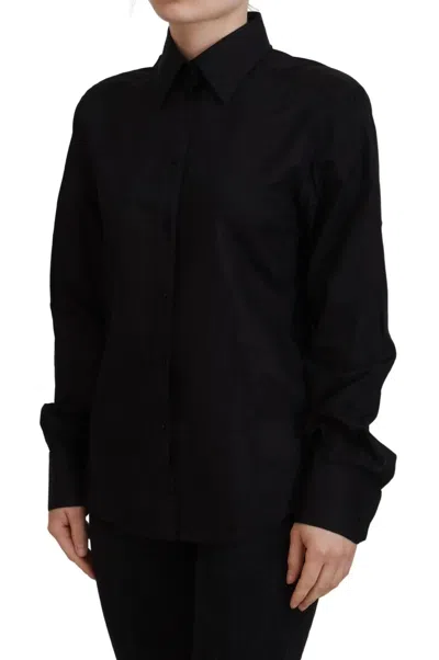 Pre-owned Dolce & Gabbana Black Cotton Collared Long Sleeves Women's Shirt ()