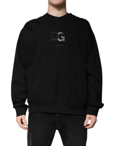 Pre-owned Dolce & Gabbana Black Cotton Dg Crew Neck Pullover Men's Sweater ()