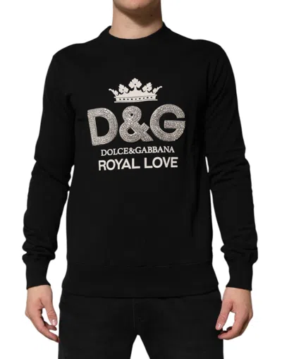 Dolce & Gabbana Black Cotton Dg Crystal Embellished Sweater
