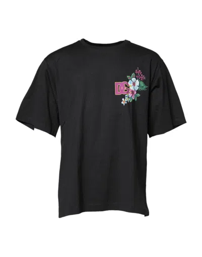 Dolce & Gabbana Black Cotton Dg Floral Print Crewneck T-shirt