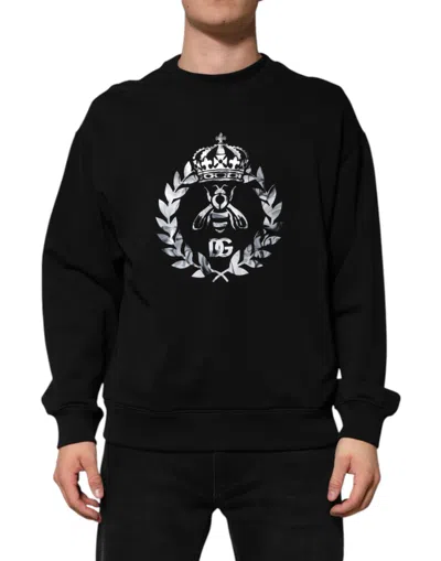 Dolce & Gabbana Black Cotton Dg Logo Crew Sweatshirt Sweater