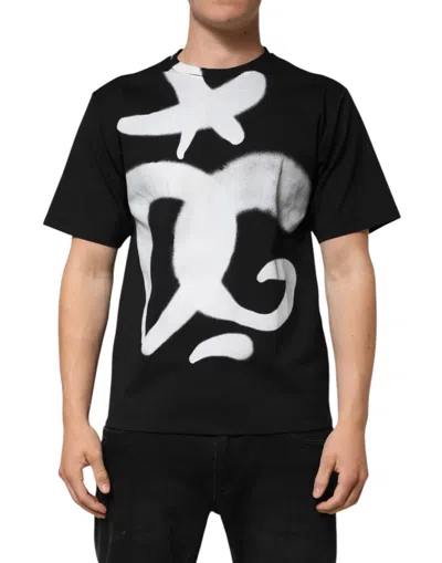 Dolce & Gabbana Black Cotton Dg Logo Graffiti Short Sleeve T-shirt