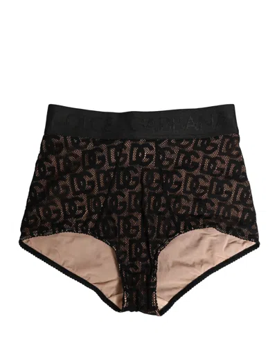 Dolce & Gabbana Black Cotton Dg Logo High Waist Girdle Underwear In Brown