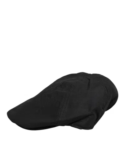 Dolce & Gabbana Black Cotton Dg Logo Newsboy Cloth Capello Hat