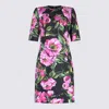 Dolce & Gabbana Black Floral Cotton Dress With Peonies In Peonie F.do Nero