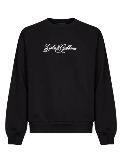 Dolce & Gabbana Black Cotton Embroidered Crewneck Sweatshirt