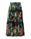 Dolce & Gabbana Black Cotton Floral High Waist Midi Skirt In Black