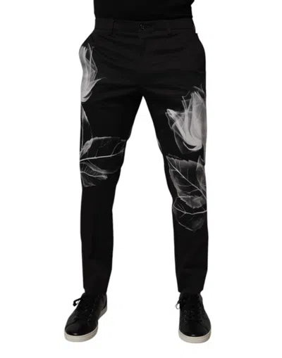 Dolce & Gabbana Black Cotton Floral Skinny Dress Men's Pants