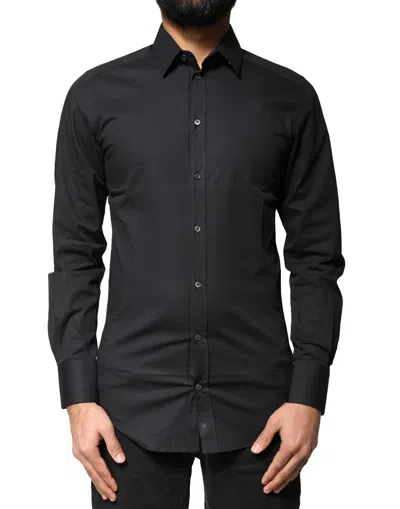 Pre-owned Dolce & Gabbana Black Cotton Gold Long Sleeves Dress Men's Shirt ()