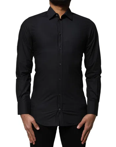 Pre-owned Dolce & Gabbana Black Cotton Gold Long Sleeves Dress Men's Shirt ()