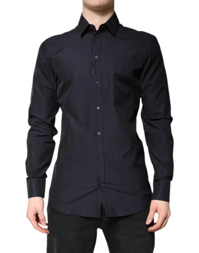 Dolce & Gabbana Black Cotton Gold Men Dress Formal Shirt