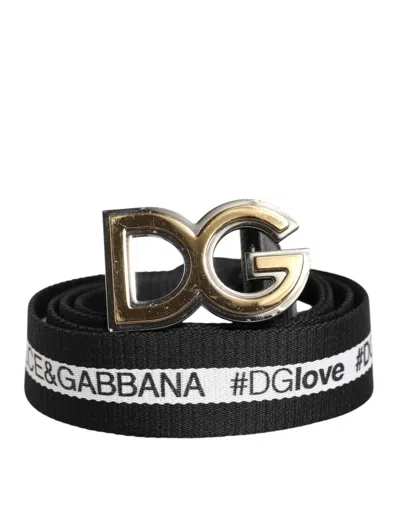 Pre-owned Dolce & Gabbana Black Cotton Gold Tone Metal Dg Buckle Men's Belt ()