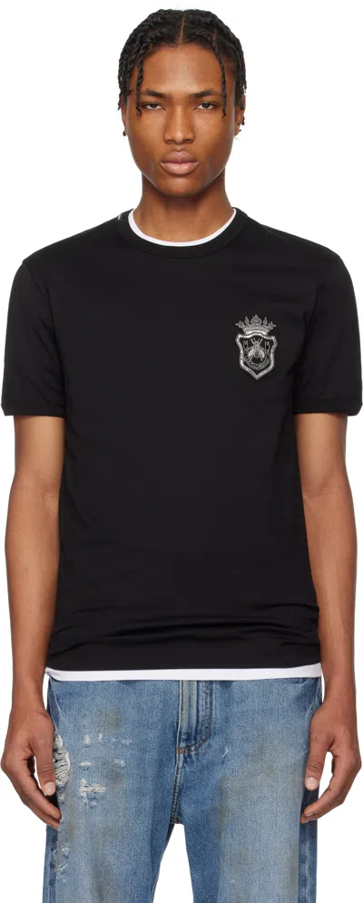 Dolce & Gabbana Cotton T-shirt With Heraldic Patch In Black