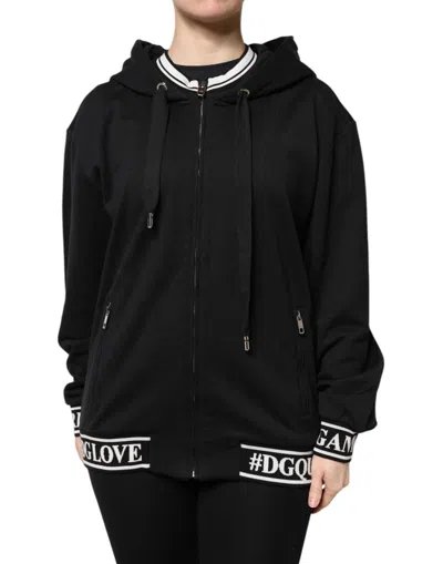 Dolce & Gabbana Black Cotton Hooded Full Zip Sweatshirt Women's Sweater