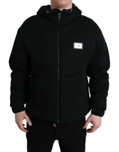 DOLCE & GABBANA DOLCE & GABBANA ELEGANT BLACK BOMBER JACKET WITH MEN'S HOOD