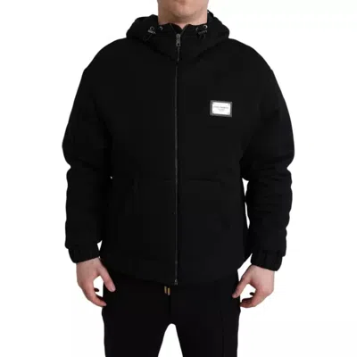 Pre-owned Dolce & Gabbana Black Cotton Hooded Logo Bomber Men's Jacket ()