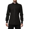 Dolce & Gabbana Black Cotton Jacquard Gold Collar Dress Men's Shirt