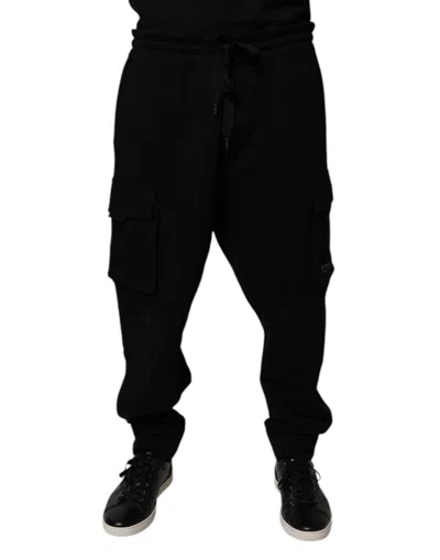 DOLCE & GABBANA DOLCE & GABBANA BLACK COTTON JOGGER CARGO SWEATMEN'S MEN'S PANTS
