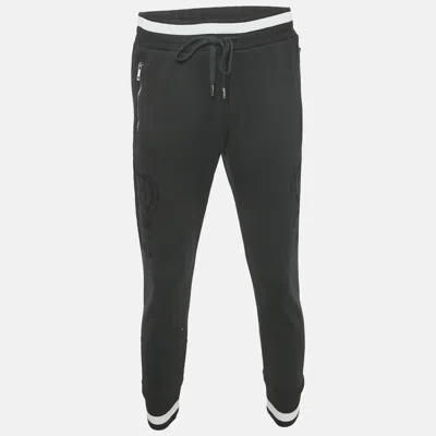 Pre-owned Dolce & Gabbana Black Cotton Knit Logo Detail Joggers M