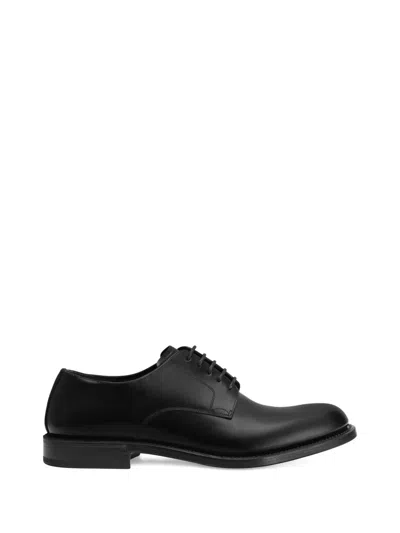 Dolce & Gabbana Black Cotton Lace-up Leather Derby