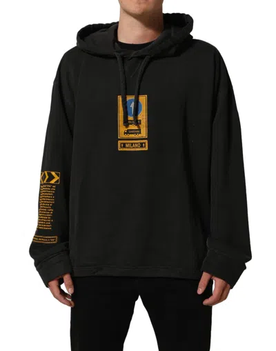 Pre-owned Dolce & Gabbana Black Cotton Logo Hooded Oversize Men's Sweater ()