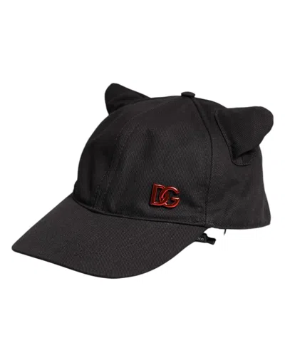 Dolce & Gabbana Black Cotton Logo Patch 6 Panels Baseball Cap Hat