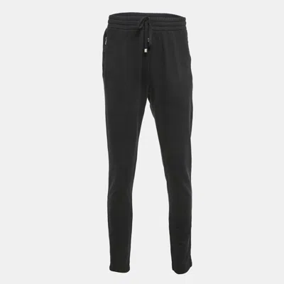 Pre-owned Dolce & Gabbana Black Cotton Logo Plaque Detail Sweatpants Xxl In Blue