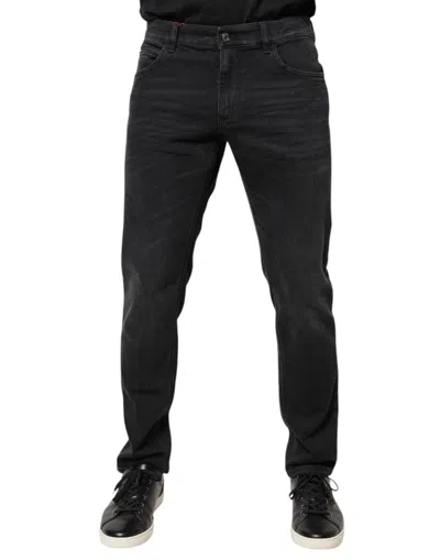 Dolce & Gabbana Black Cotton Logo Plaque Regular Denim Men's Jeans