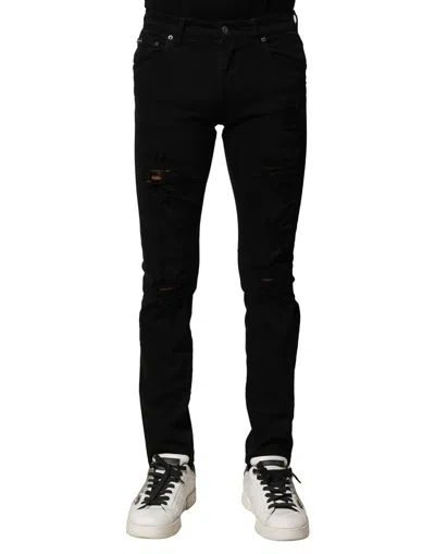 Dolce & Gabbana Black Cotton Logo Plaque Slim Denim Jeans