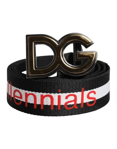 Dolce & Gabbana Black Cotton Logo Print Dg Buckle Belt
