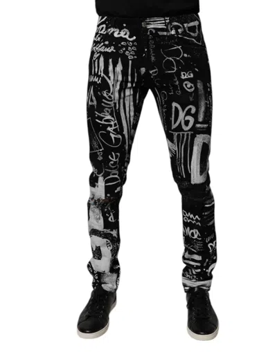 Dolce & Gabbana Black Cotton Logo Print Skinny Denim Jeans