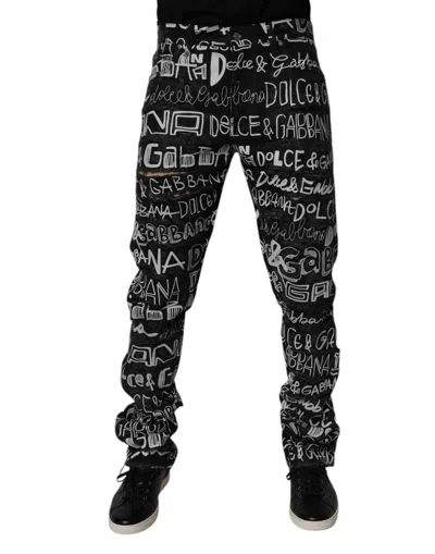 Dolce & Gabbana Black Cotton Logo Print Straight Denim Men's Jeans