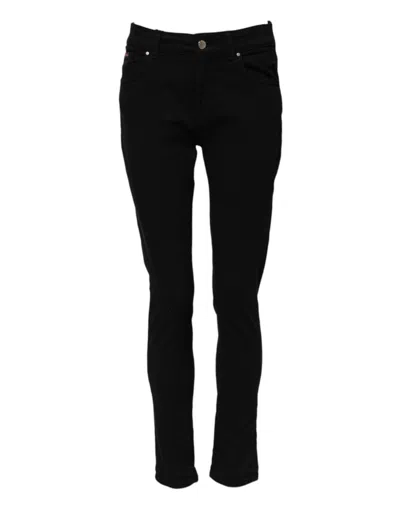 Pre-owned Dolce & Gabbana Black Cotton Logo Skinny Mid Waist Denim Women's Jeans ()